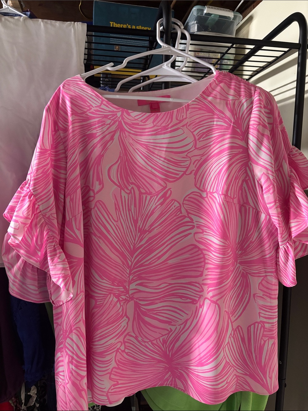 Lilly Pulitzer Women's Pink Floral Ruffle-Sleeve Blouse